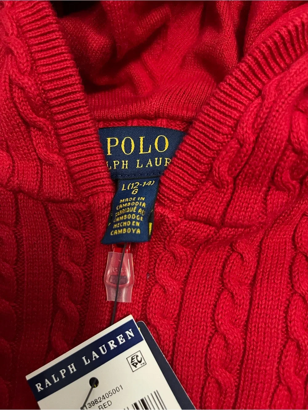 Ralph Lauren Red Cable-Knit Hooded Zip Sweater